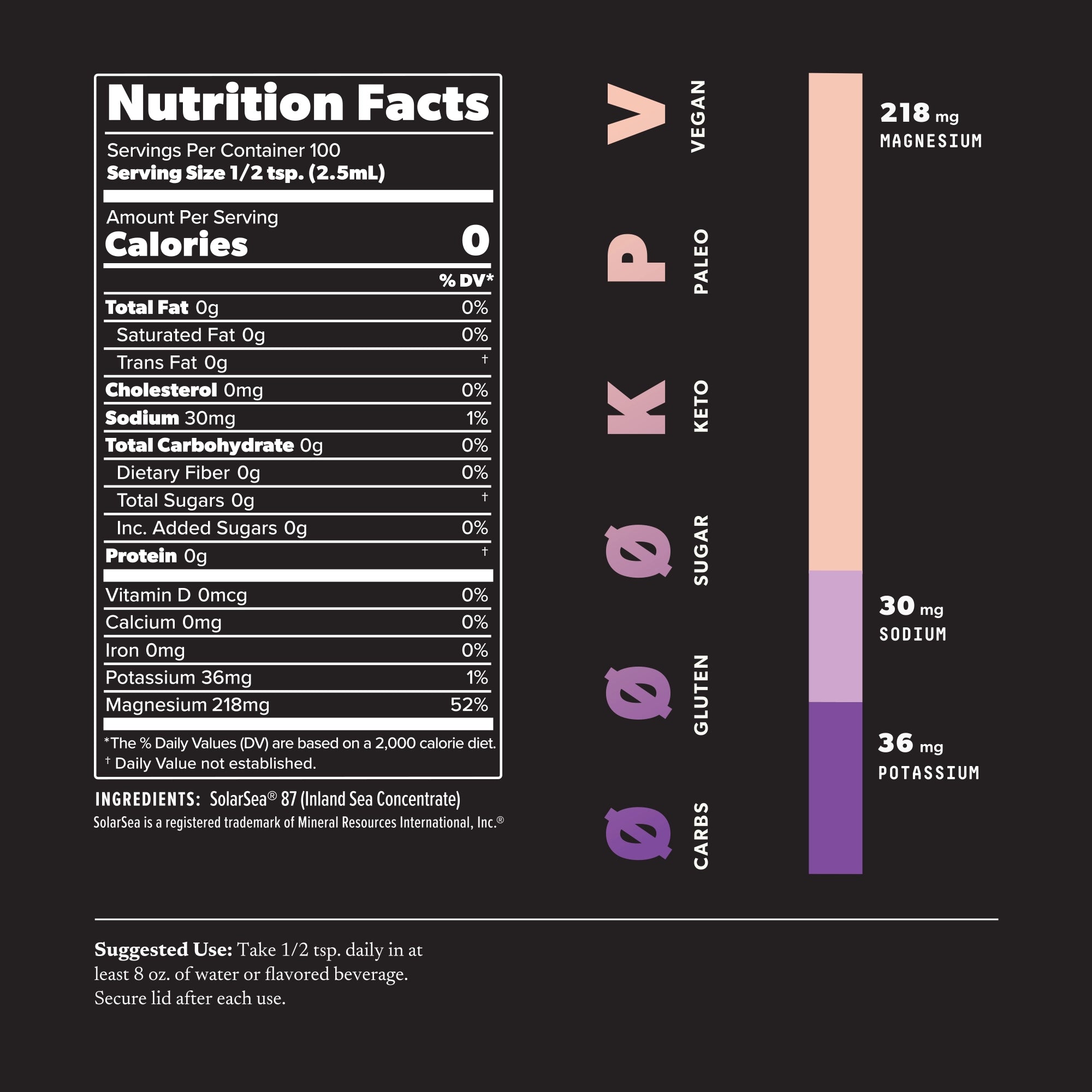 SALTT Relax formula 8oz bottle nutrition facts