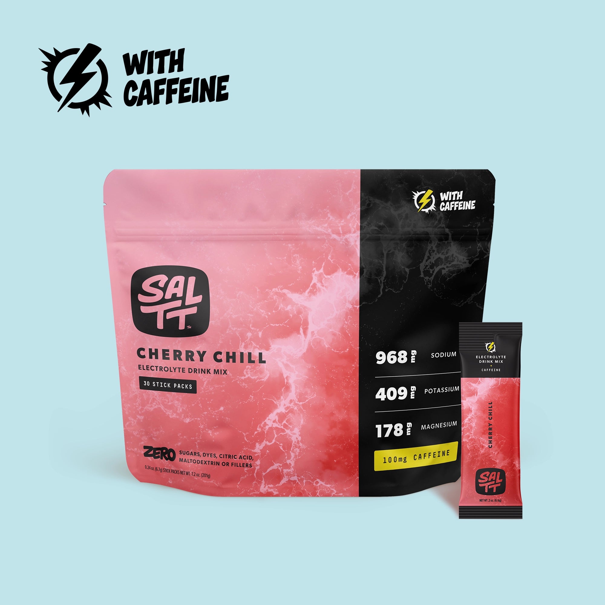 A 30 count bag and stick packet image for Caffeinated Cherry Chill