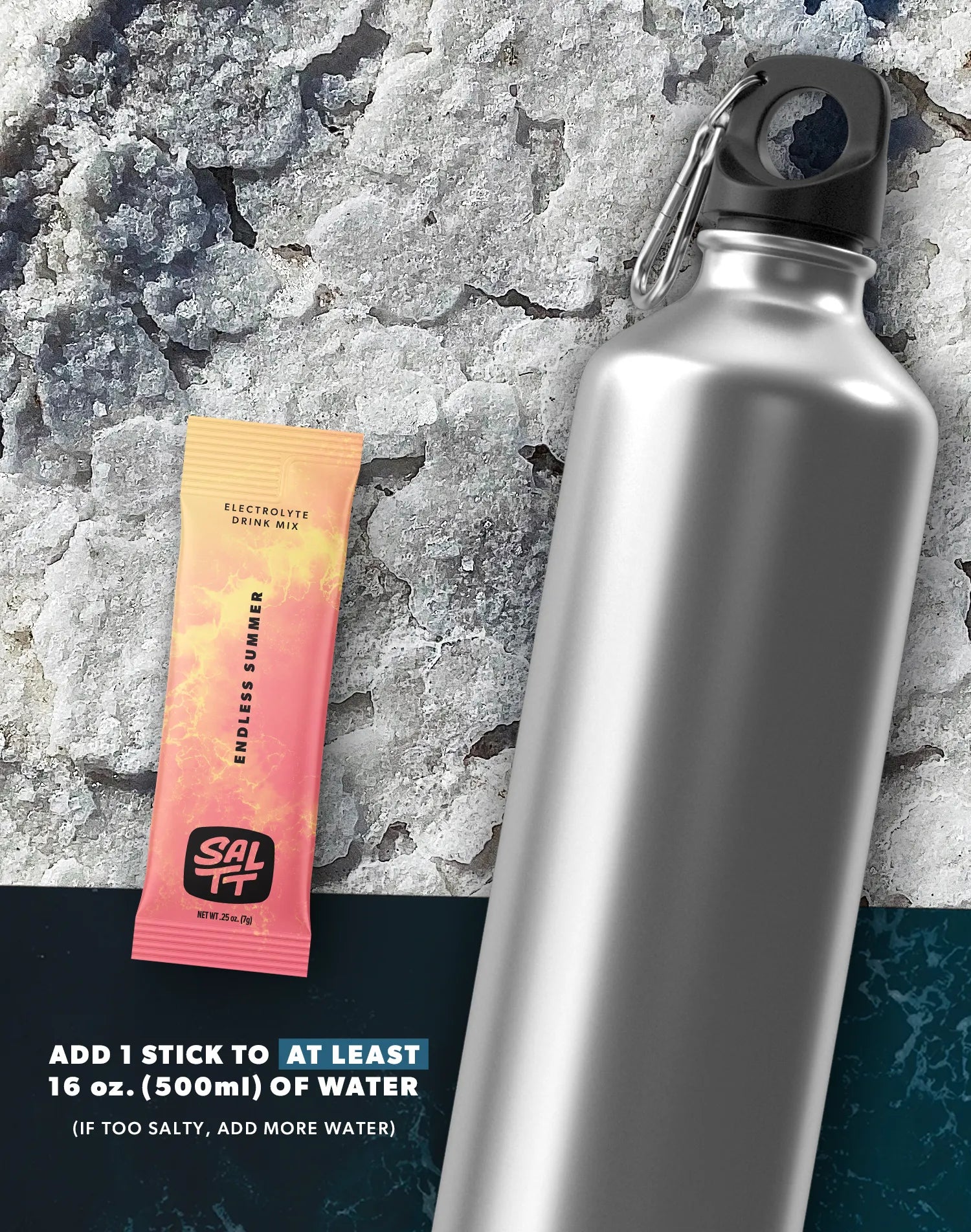 Add 1 stick to at least 16 oz. (500ml) of water. If too salty for you, add more water.