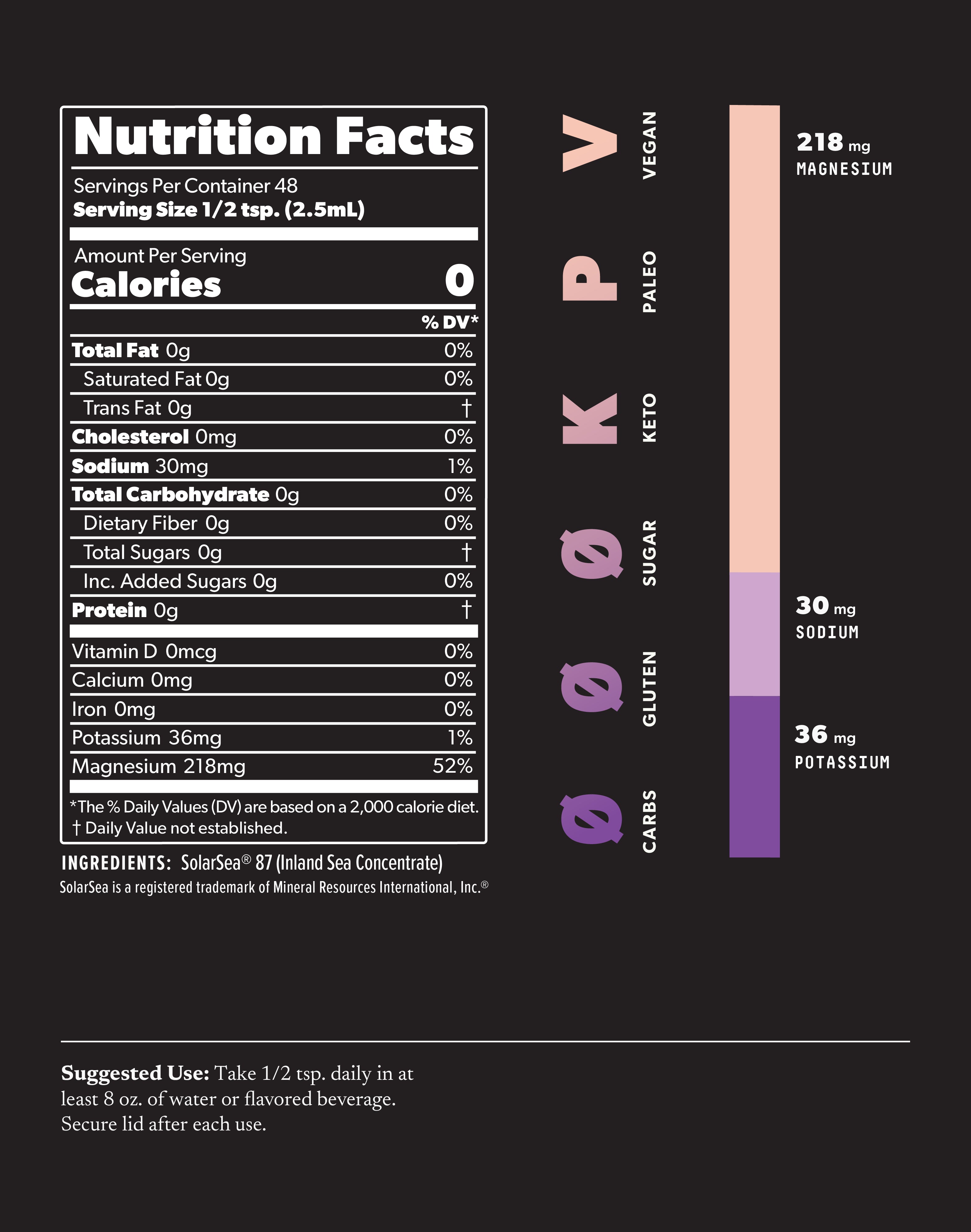 SALTT Relax formula 4oz Bottle nutrition information