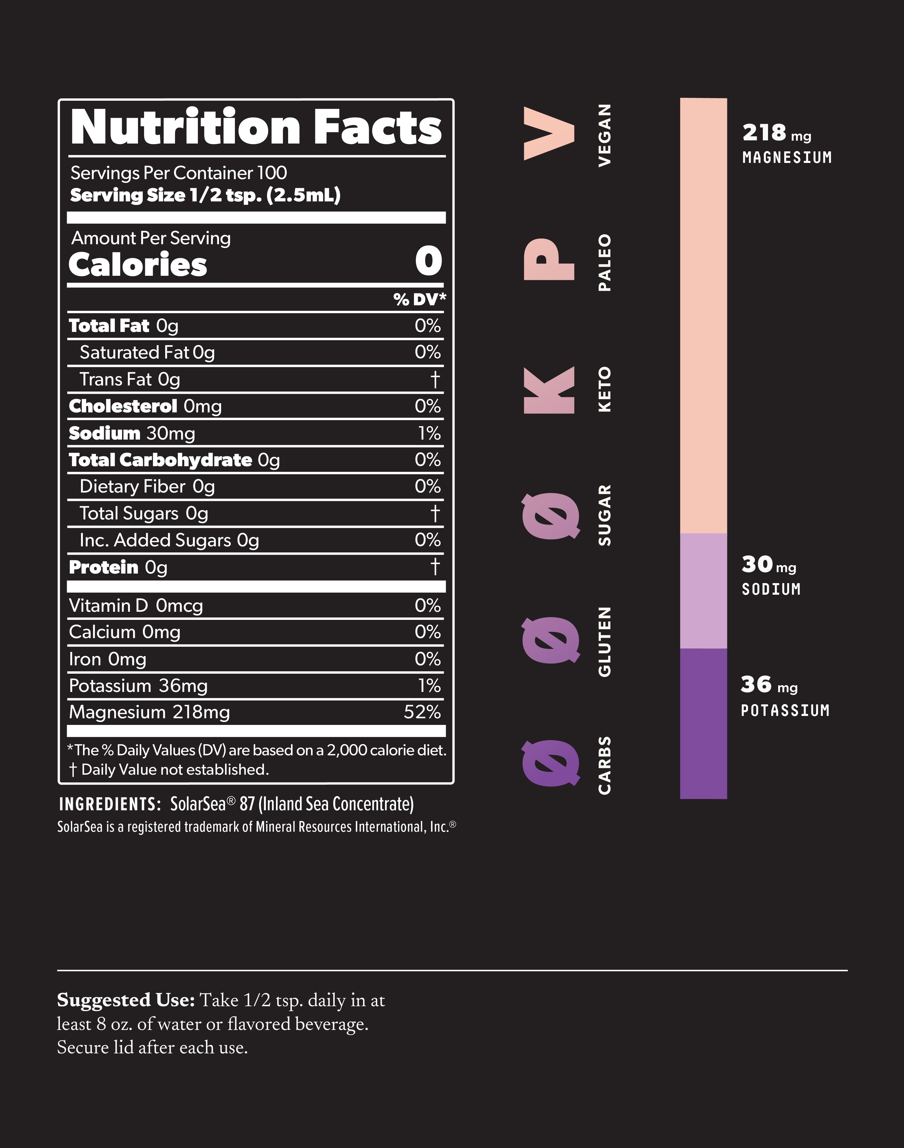 SALTT Relax formula 8oz bottle nutrition facts